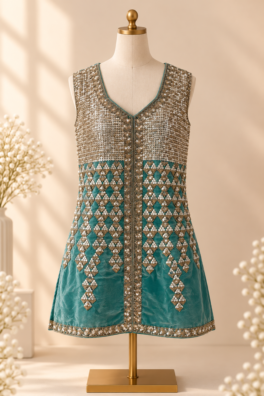 Teal Radiance Embellished Palazzo Set