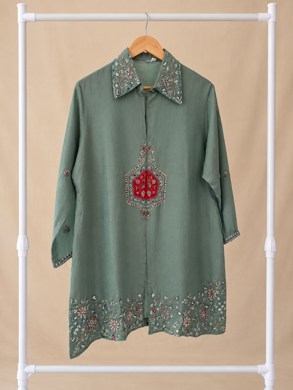 Sage Ruby Collared Kurta