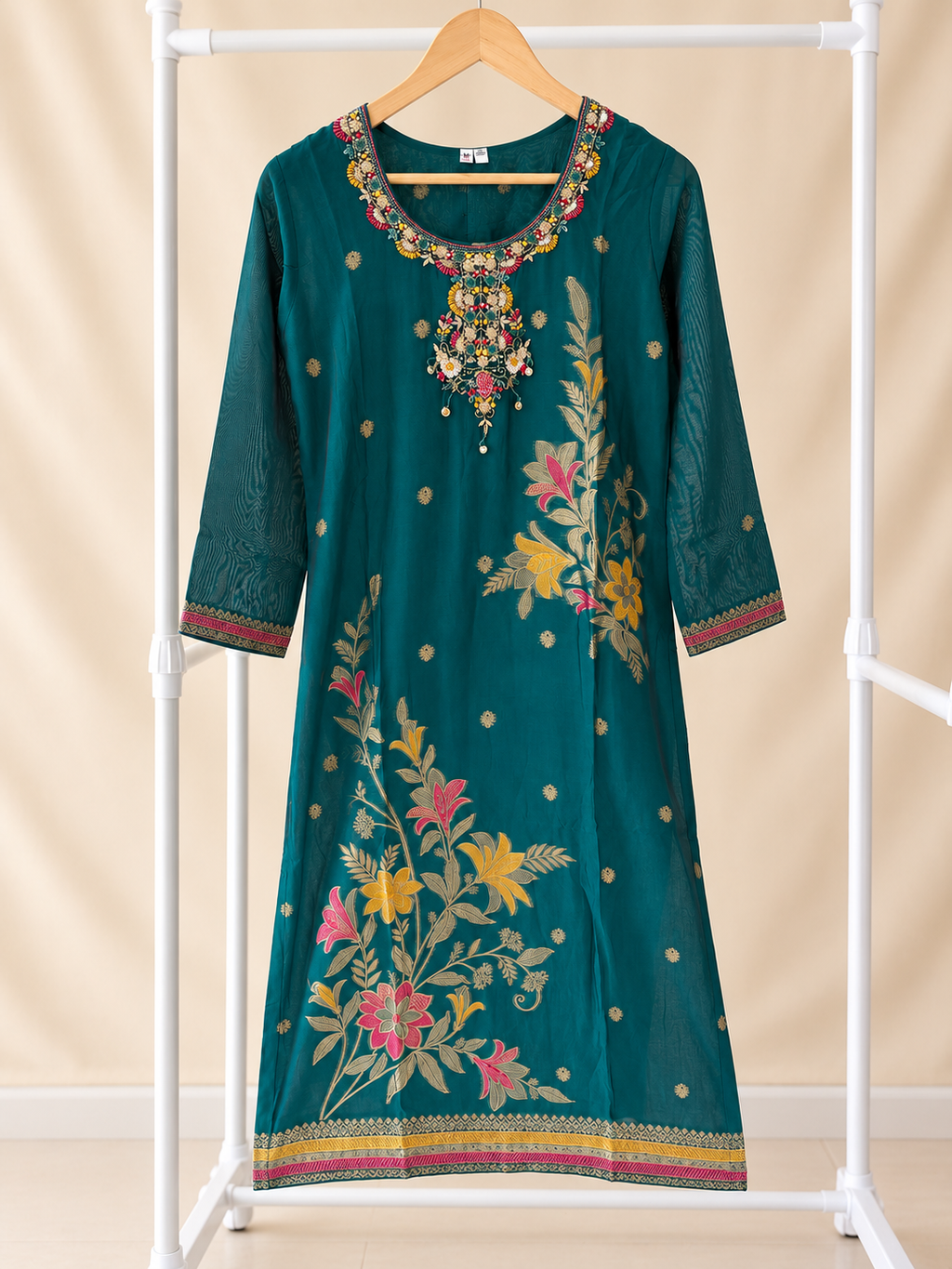 Teal Blossom Kurta Set