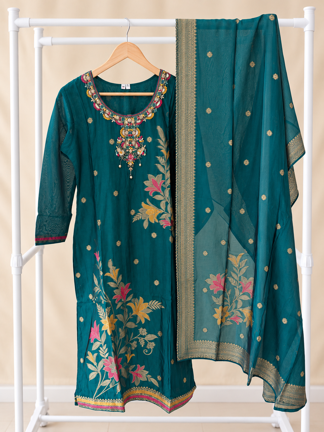 Teal Blossom Kurta Set