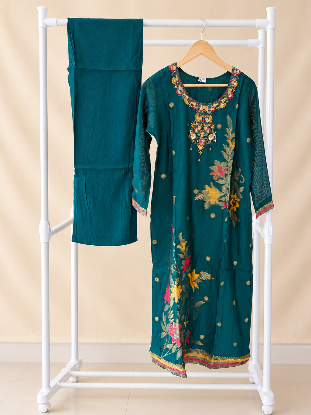 Teal Blossom Kurta Set