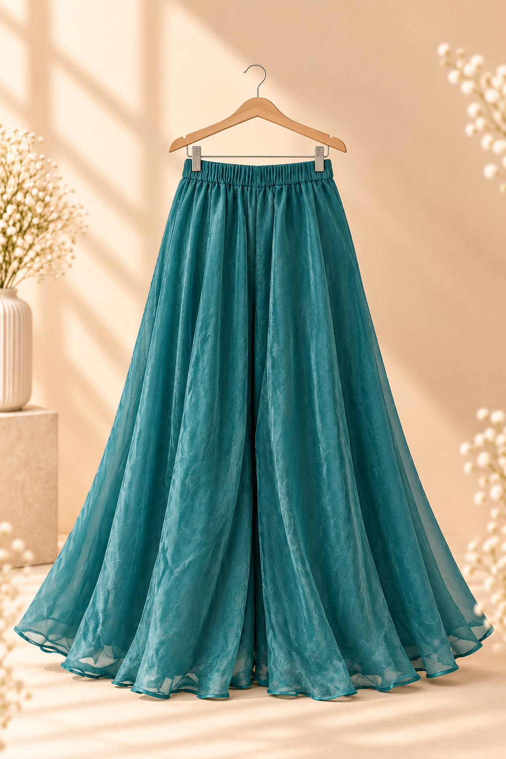 Teal Radiance Embellished Palazzo Set