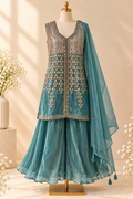 Teal Radiance Embellished Palazzo Set
