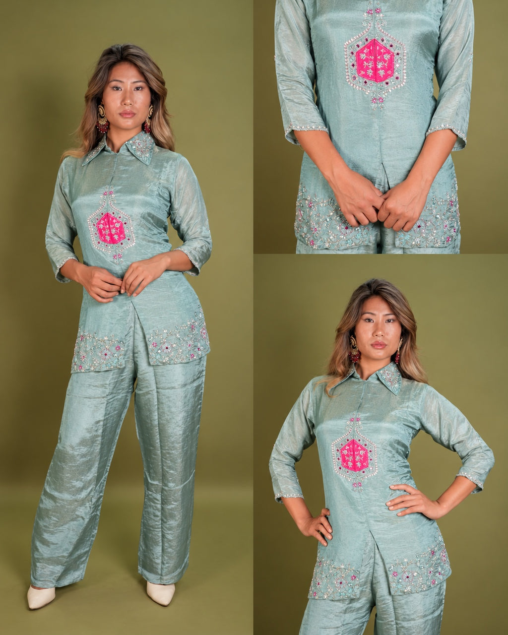 Sage Ruby Collared Kurta